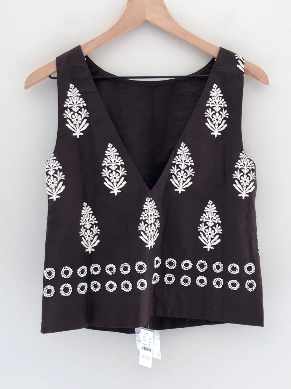NWT J.Crew Beaded Shell Top in cocoa block print - Picture 5 of 6